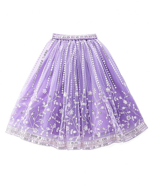Babyhug Net Woven Sleeveless Singlet Sleeves Sequinned Floral Embroidered Lehenga Choli & Dupatta Set- Lilac