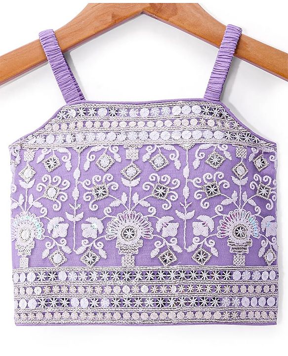Babyhug Net Woven Sleeveless Singlet Sleeves Sequinned Floral Embroidered Lehenga Choli & Dupatta Set- Lilac