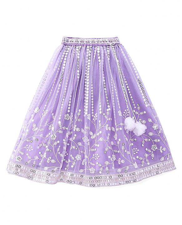 Babyhug Net Woven Sleeveless Singlet Sleeves Sequinned Floral Embroidered Lehenga Choli & Dupatta Set- Lilac