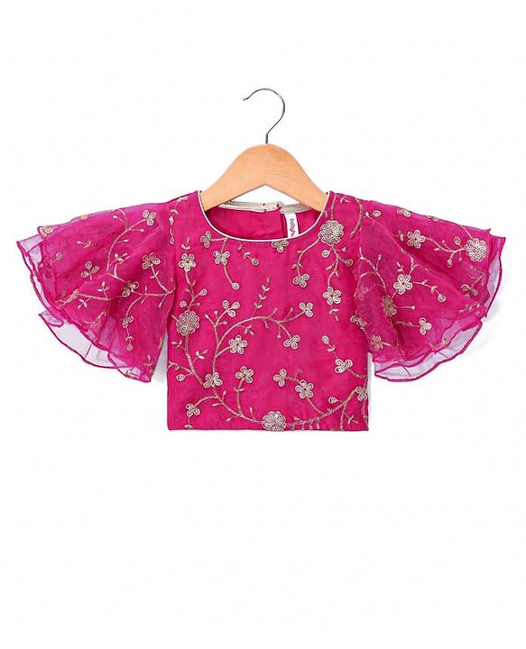 Babyhug Woven Flutter Sleeves Floral Net Embroidered Choli Lehenga & Dupatta Set - Yellow & Pink