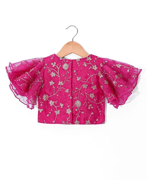 Babyhug Woven Flutter Sleeves Floral Net Embroidered Choli Lehenga & Dupatta Set - Yellow & Pink