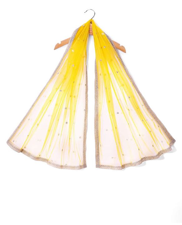 Babyhug Woven Flutter Sleeves Floral Net Embroidered Choli Lehenga & Dupatta Set - Yellow & Pink