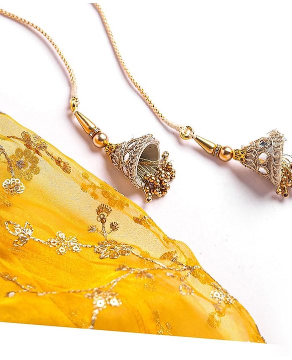 Babyhug Woven Flutter Sleeves Floral Net Embroidered Choli Lehenga & Dupatta Set - Yellow & Pink