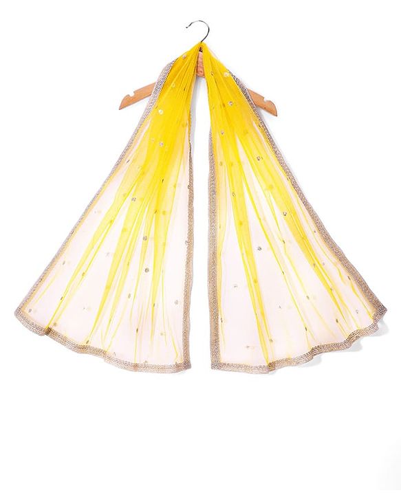 Babyhug Woven Flutter Sleeves Floral Net Embroidered Choli Lehenga & Dupatta Set - Yellow & Pink