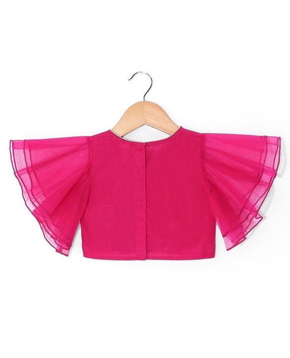 Babyhug Woven Flutter Sleeves Sequin Embroidered Choli Lehenga & Dupatta Set with Tassle Detailing - Fuschia