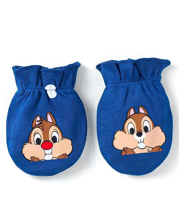 Babyhug Disney Interlock Knit Cap Mittens & Booties With Chip n Dale Applique & 3D Ear Detailing - Navy Blue