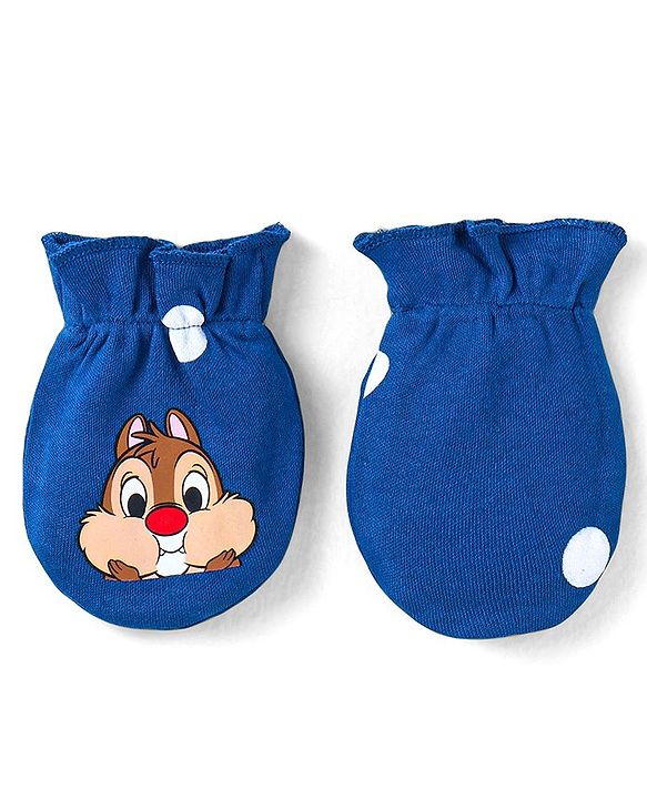 Babyhug Disney Interlock Knit Cap Mittens & Booties With Chip n Dale Applique & 3D Ear Detailing - Navy Blue