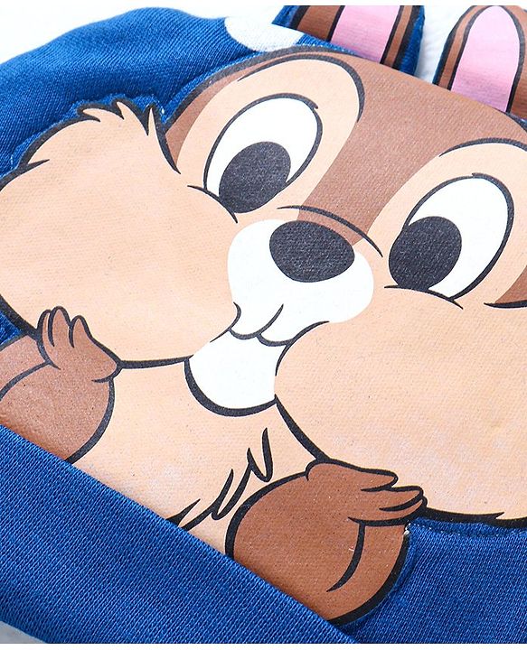 Babyhug Disney Interlock Knit Cap Mittens & Booties With Chip n Dale Applique & 3D Ear Detailing - Navy Blue