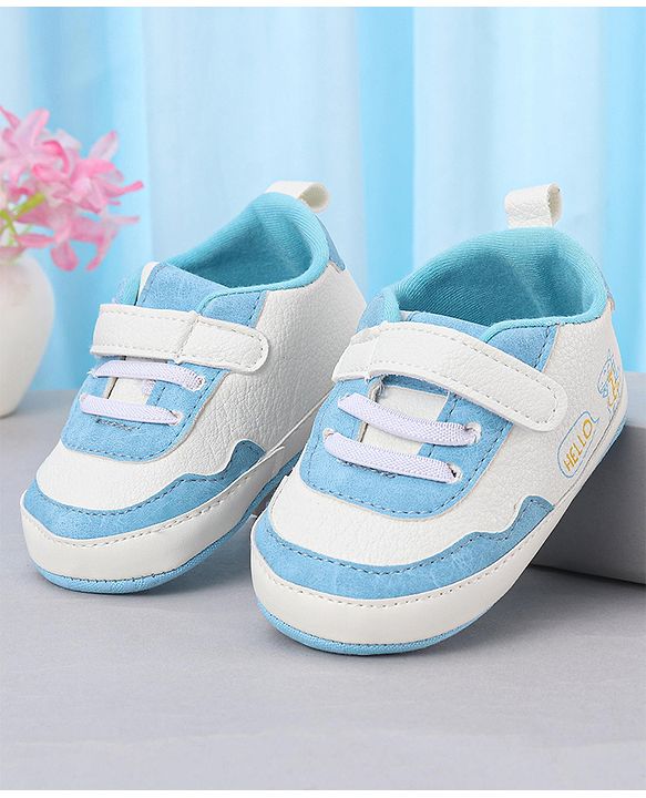 Cute Walk by Babyhug Booties With Velcro Closure & Dino Print - Blue & White