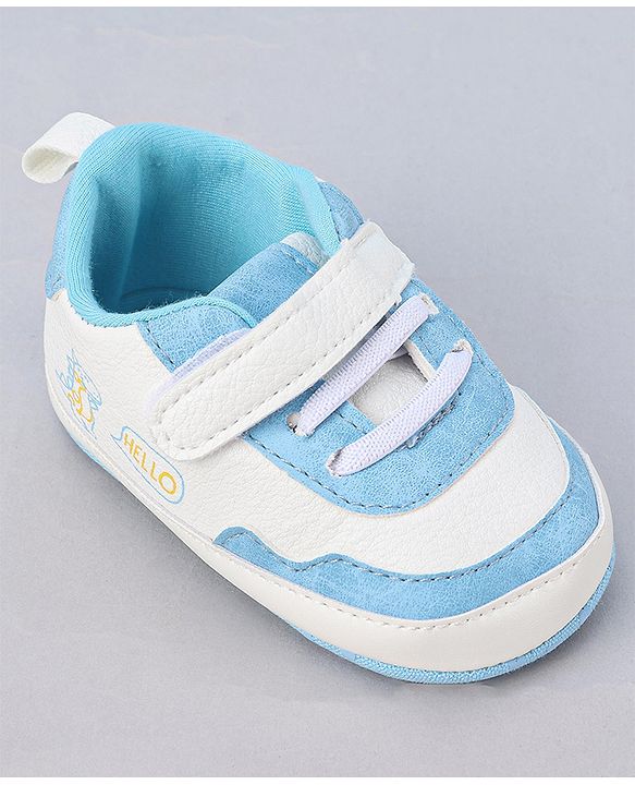 Cute Walk by Babyhug Booties With Velcro Closure & Dino Print - Blue & White
