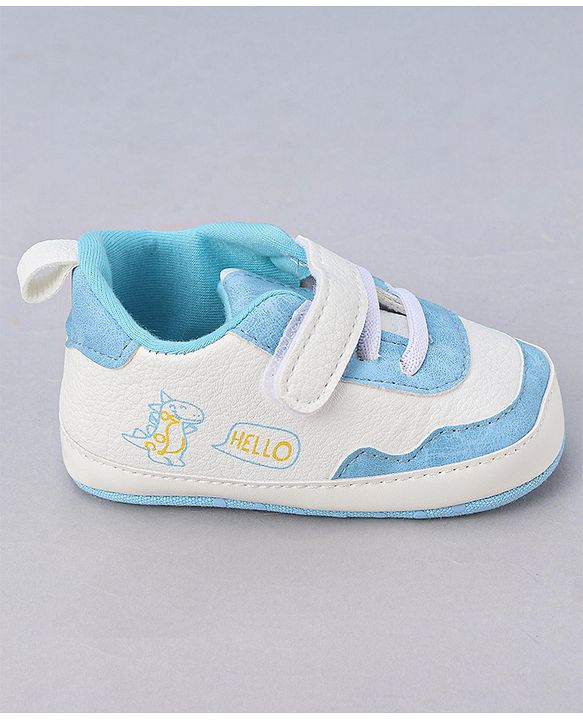 Cute Walk by Babyhug Booties With Velcro Closure & Dino Print - Blue & White