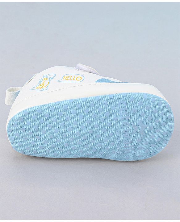 Cute Walk by Babyhug Booties With Velcro Closure & Dino Print - Blue & White
