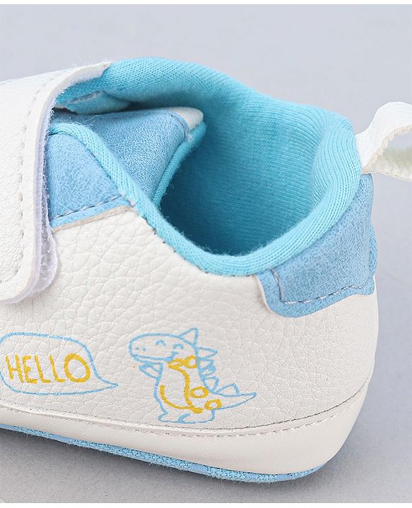 Cute Walk by Babyhug Booties With Velcro Closure & Dino Print - Blue & White