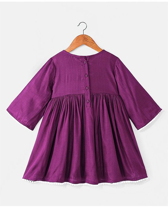Babyhug Woven Three Fourth Sleeves Floral Embroidery at Yoke  Kurti Palazzo Set with Dupatta - Wine