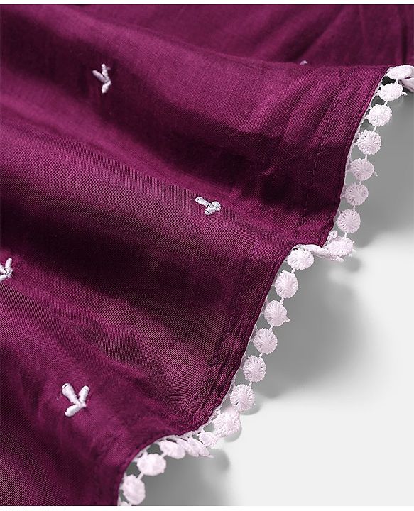 Babyhug Woven Three Fourth Sleeves Floral Embroidery at Yoke  Kurti Palazzo Set with Dupatta - Wine