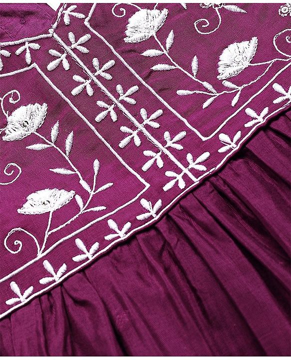 Babyhug Woven Three Fourth Sleeves Floral Embroidery at Yoke  Kurti Palazzo Set with Dupatta - Wine