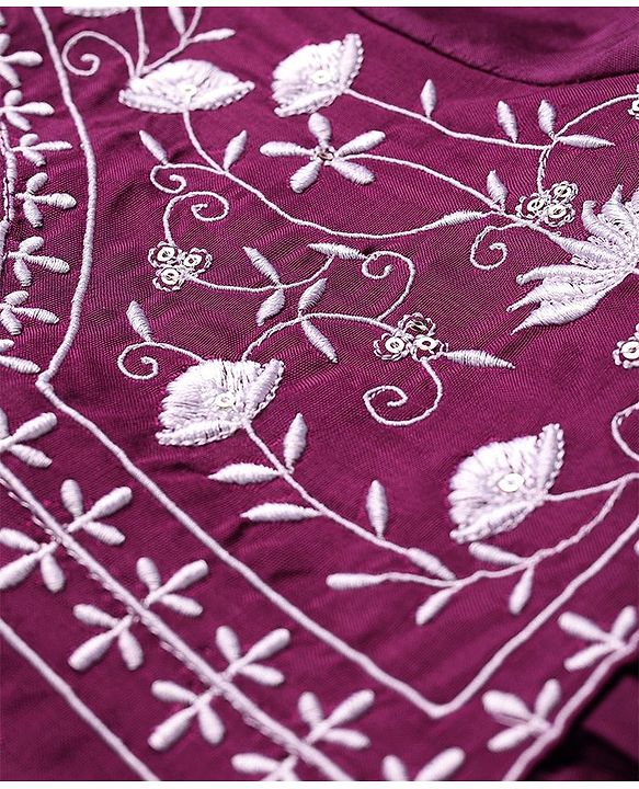 Babyhug Woven Three Fourth Sleeves Floral Embroidery at Yoke  Kurti Palazzo Set with Dupatta - Wine