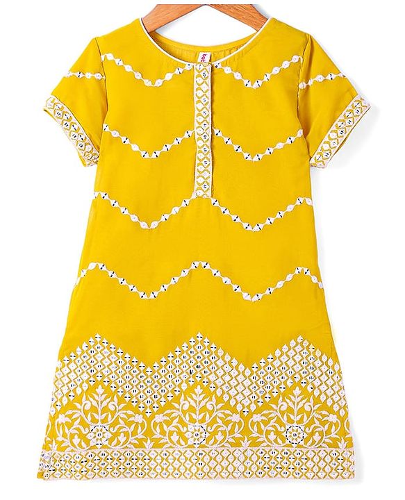 Babyhug Georgette Woven Half Sleeves   Embroidered Kurti Gharara Co-Ord Set with Dupatta - Yellow