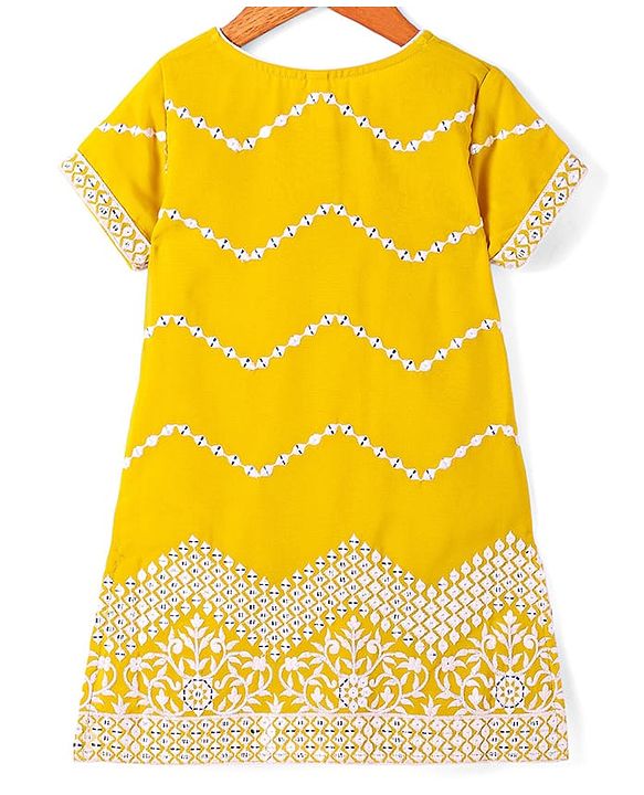 Babyhug Georgette Woven Half Sleeves   Embroidered Kurti Gharara Co-Ord Set with Dupatta - Yellow
