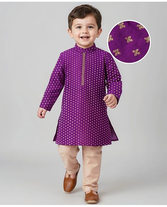 Babyhug Woven Full Sleeves Foil Printed Kurta Pyjama Set - Purple