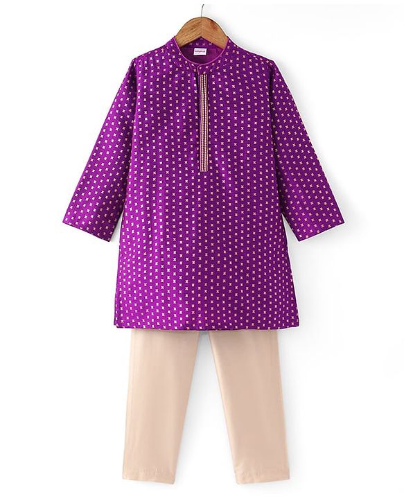 Babyhug Woven Full Sleeves Foil Printed Kurta Pyjama Set - Purple