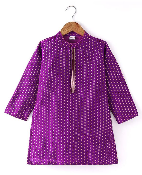 Babyhug Woven Full Sleeves Foil Printed Kurta Pyjama Set - Purple