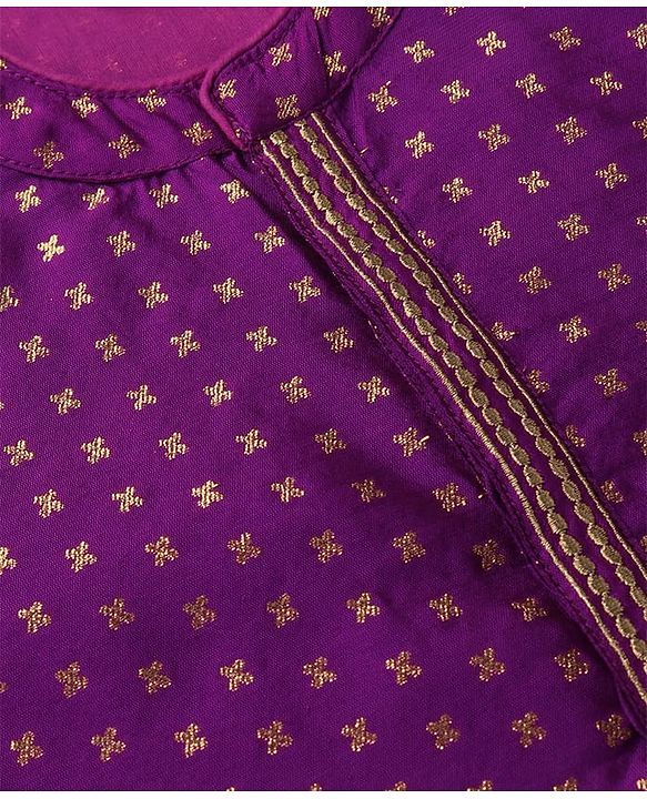 Babyhug Woven Full Sleeves Foil Printed Kurta Pyjama Set - Purple
