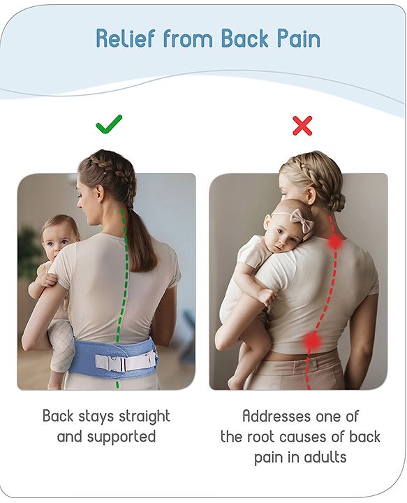 Babyhug Luxe Lift 4-in-1 Ergonomic Hip Seat Carrier: Padded Waist Support, Adjustable Straps, 4 Carrying Positions, Side Storage & Optimal Weight Distribution  For Babies 5 Months+ up to 15 kg - Blue