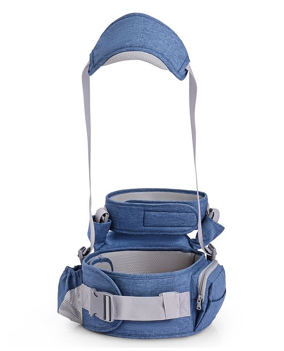 Babyhug Luxe Lift 4-in-1 Ergonomic Hip Seat Carrier: Padded Waist Support, Adjustable Straps, 4 Carrying Positions, Side Storage & Optimal Weight Distribution  For Babies 5 Months+ up to 15 kg - Blue