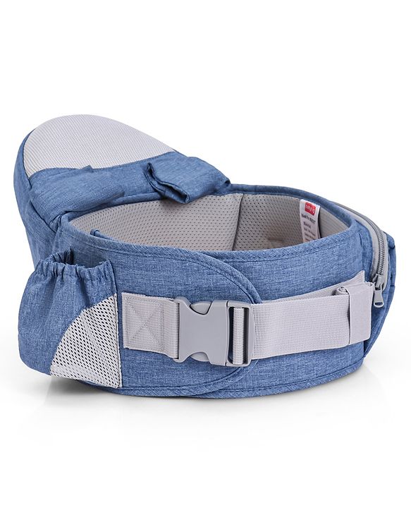 Babyhug Luxe Lift 4-in-1 Ergonomic Hip Seat Carrier: Padded Waist Support, Adjustable Straps, 4 Carrying Positions, Side Storage & Optimal Weight Distribution  For Babies 5 Months+ up to 15 kg - Blue