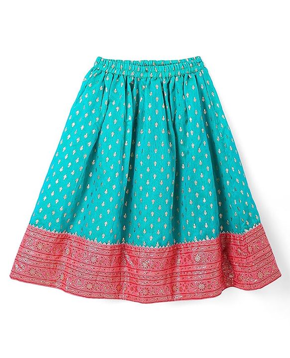 Babyhug Woven Sleeveless Choli Lehenga & Dupatta Set with Foil Print - Pink & Aqua Blue