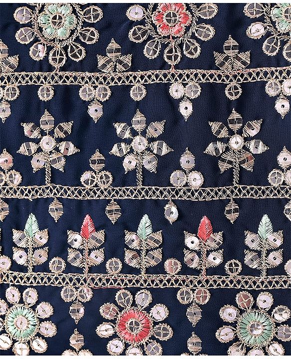 Babyhug Woven Short Puffed Sleeves Floral Embroidered Choli With Lehenga & Dupatta Set - Teal Blue