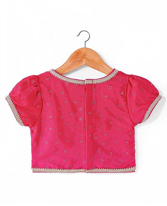 Babyhug Woven Half Sleeves Ombre Choli Lehenga & Dupatta Set with Embellishments - Pink