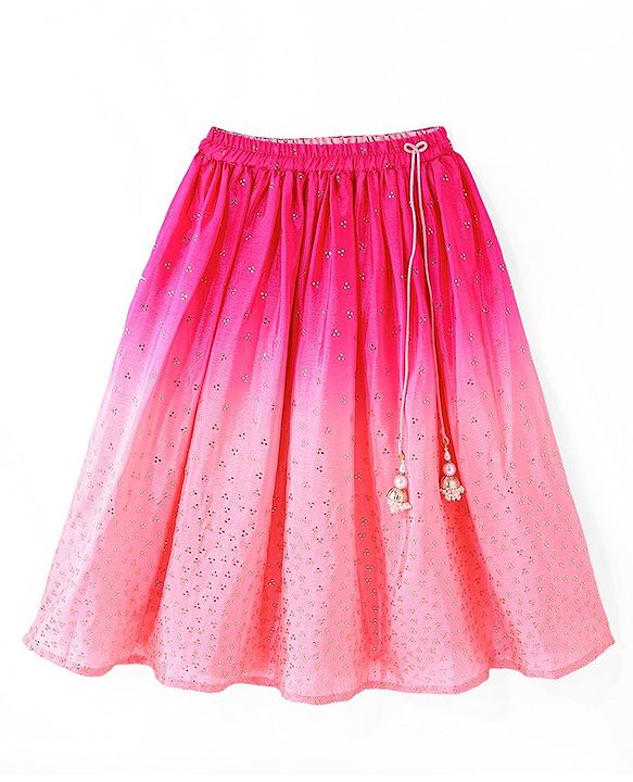 Babyhug Woven Half Sleeves Ombre Choli Lehenga & Dupatta Set with Embellishments - Pink