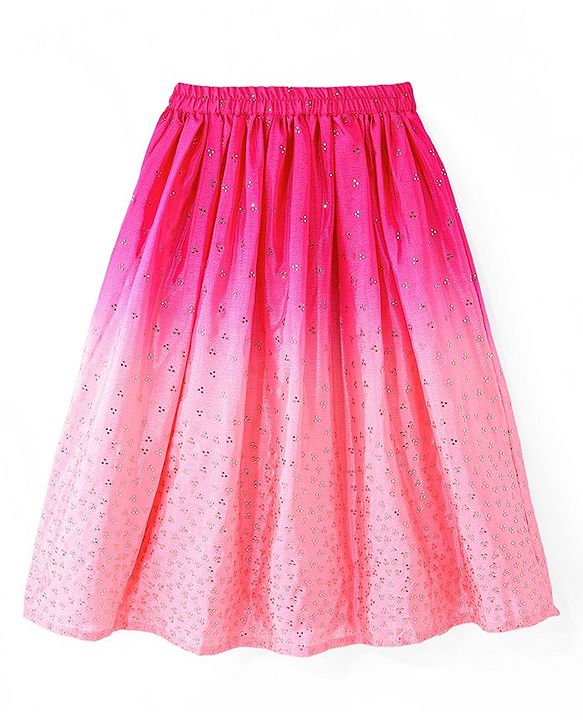 Babyhug Woven Half Sleeves Ombre Choli Lehenga & Dupatta Set with Embellishments - Pink