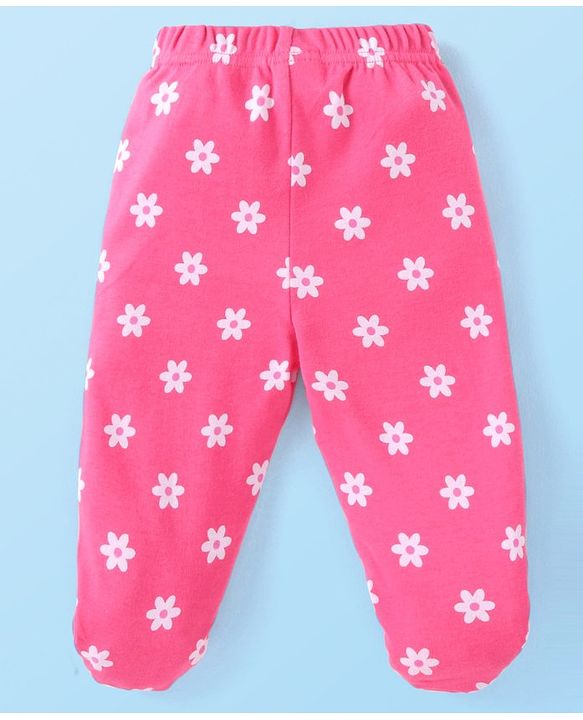 Babyhug Interlock Cotton Knit Bootie Leggings Floral Print Pack of 3 - Pink Yellow & White