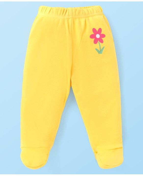 Babyhug Interlock Cotton Knit Bootie Leggings Floral Print Pack of 3 - Pink Yellow & White