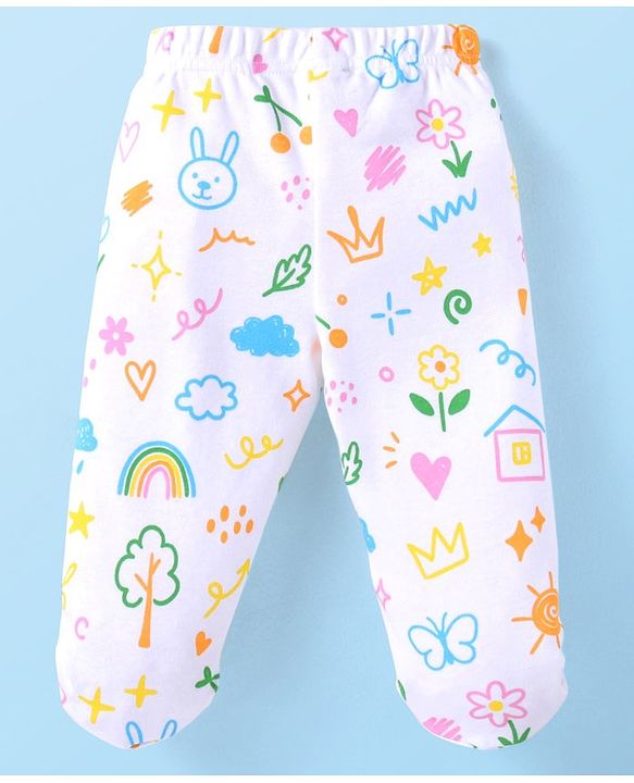 Babyhug Interlock Cotton Knit Bootie Leggings Floral Print Pack of 3 - Pink Yellow & White
