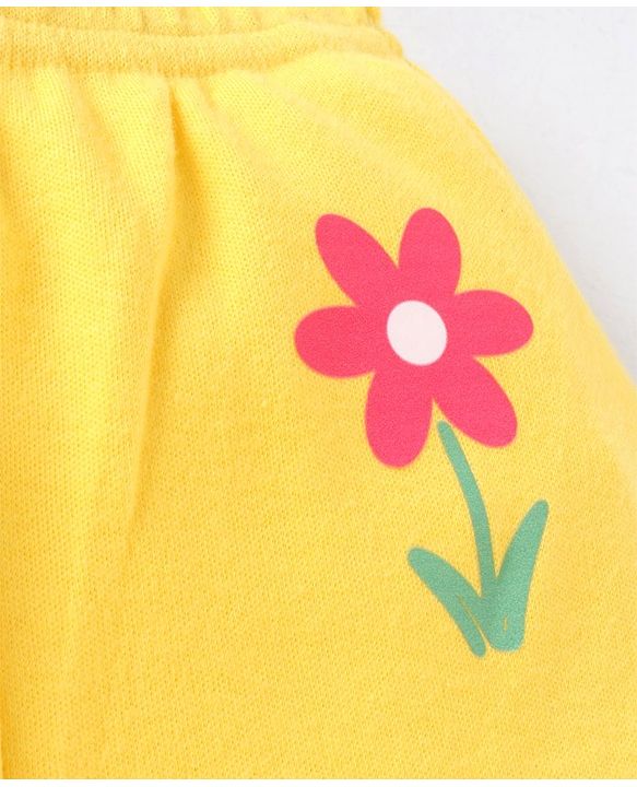 Babyhug Interlock Cotton Knit Bootie Leggings Floral Print Pack of 3 - Pink Yellow & White