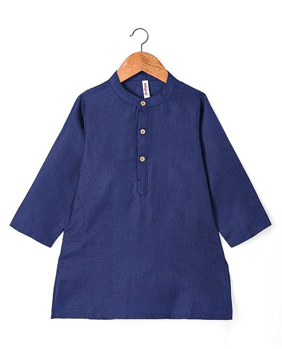 Babyhug Cambric Woven Full Sleeves Kurta Pyjama Set & Geometric Printed  Nehru Jacket  - Navy Blue