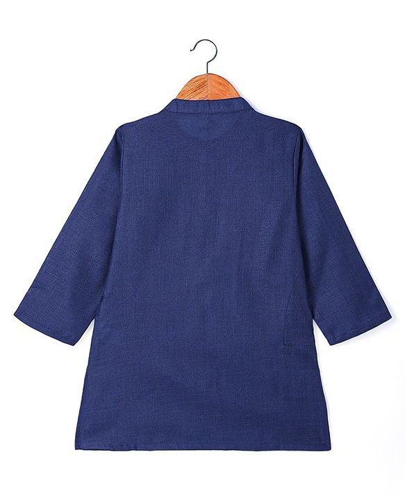 Babyhug Cambric Woven Full Sleeves Kurta Pyjama Set & Geometric Printed  Nehru Jacket  - Navy Blue