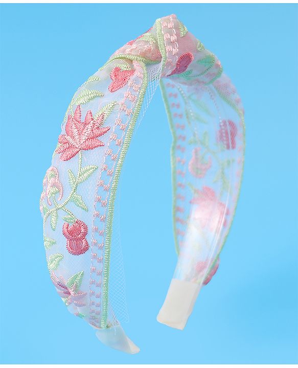 Pine Kids Free Size Hair Band With Floral Embroidery - Beige
