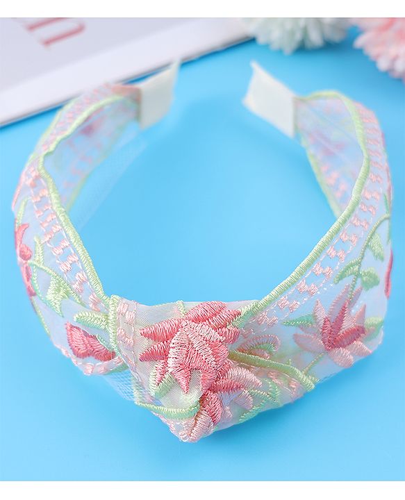 Pine Kids Free Size Hair Band With Floral Embroidery - Beige