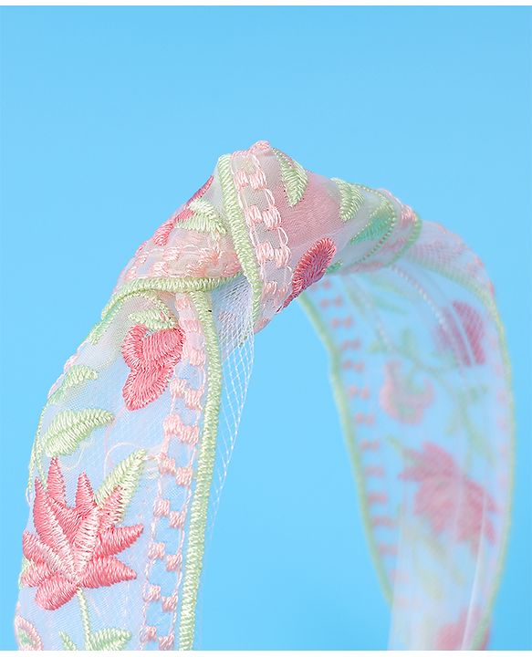 Pine Kids Free Size Hair Band With Floral Embroidery - Beige