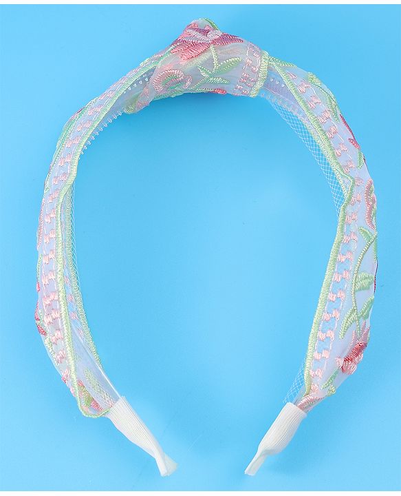 Pine Kids Free Size Hair Band With Floral Embroidery - Beige