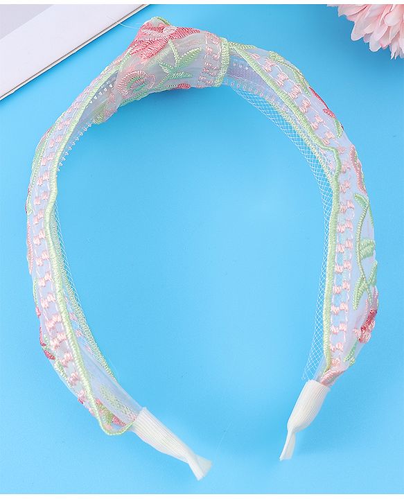 Pine Kids Free Size Hair Band With Floral Embroidery - Beige