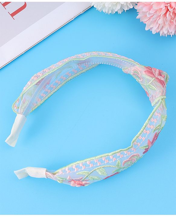 Pine Kids Free Size Hair Band With Floral Embroidery - Beige