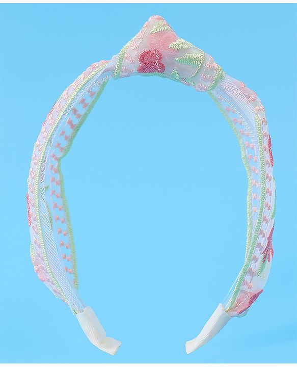 Pine Kids Free Size Hair Band With Floral Embroidery - Beige