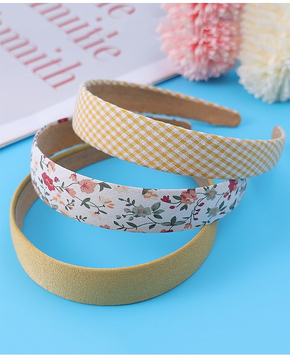 Pine Kids Free Size Hair Bands with Floral Print  Pack of 3 - Dark Yellow
