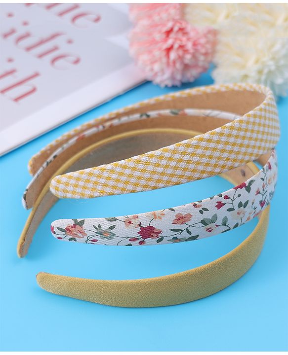 Pine Kids Free Size Hair Bands with Floral Print  Pack of 3 - Dark Yellow